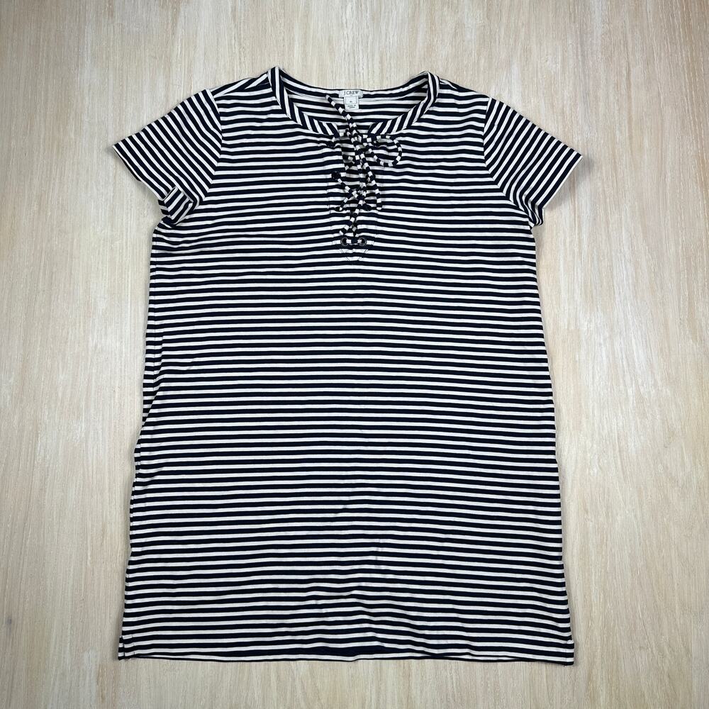 J Crew Navy White Stripe Lace Up T-Shirt Casual Nautical Short Sleeve Dress XL